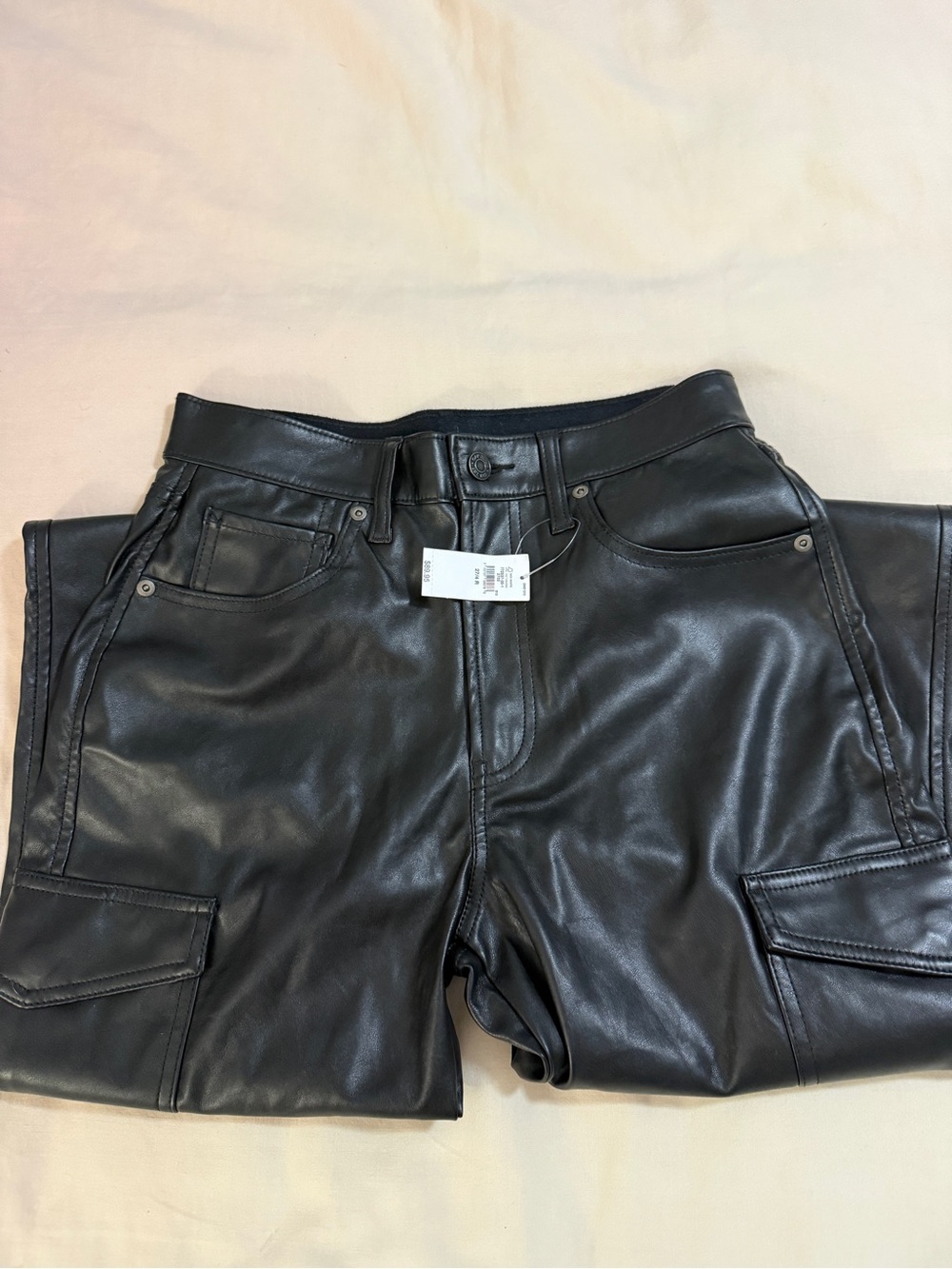 Black Leather Cargo Jeans - GAP